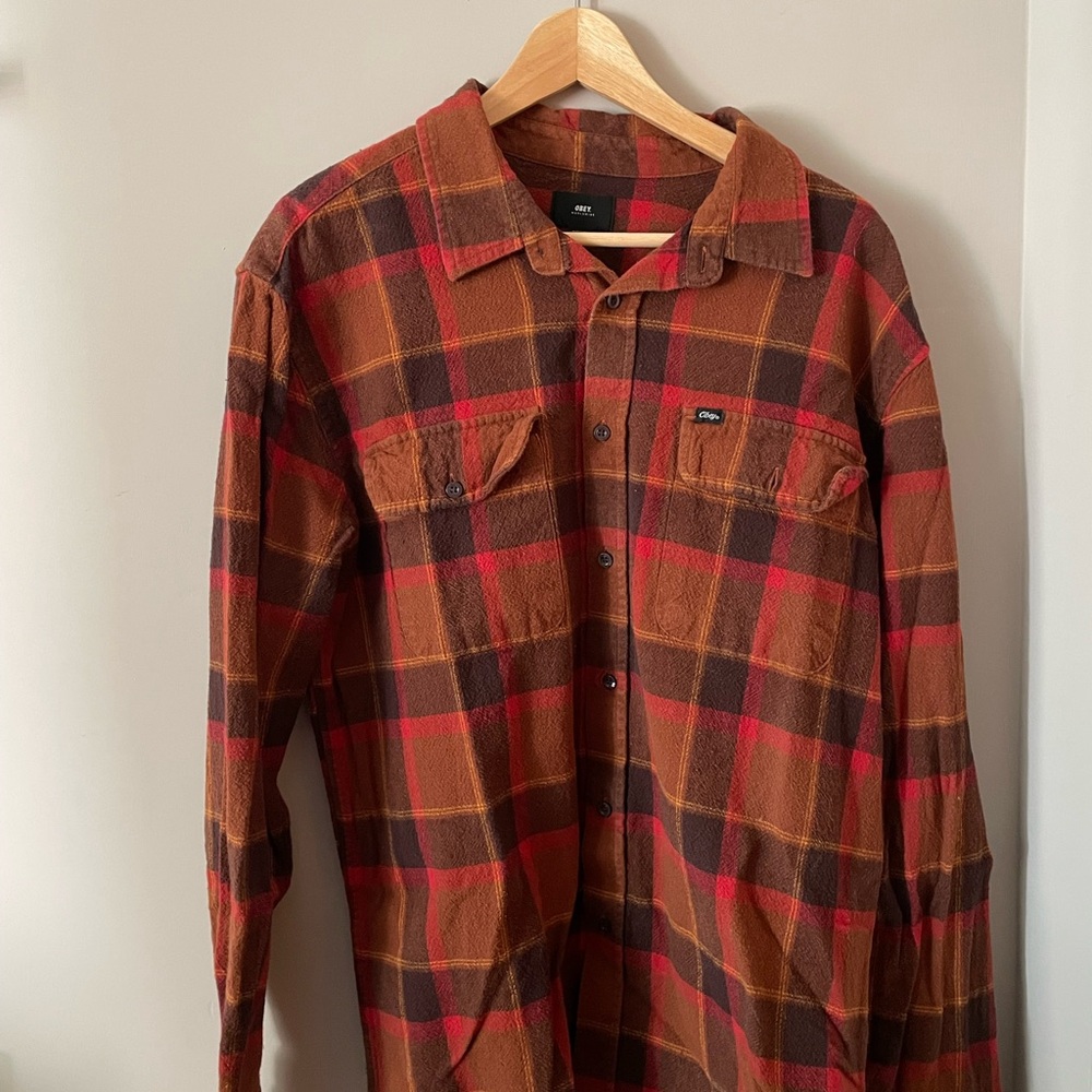 Obey Red and Brown Plaid Shirt